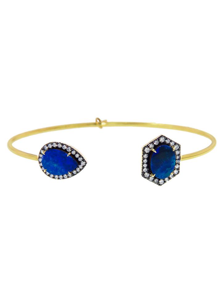Jemma Wynne Oval And Pear Black Opal Bangle With Diamonsd