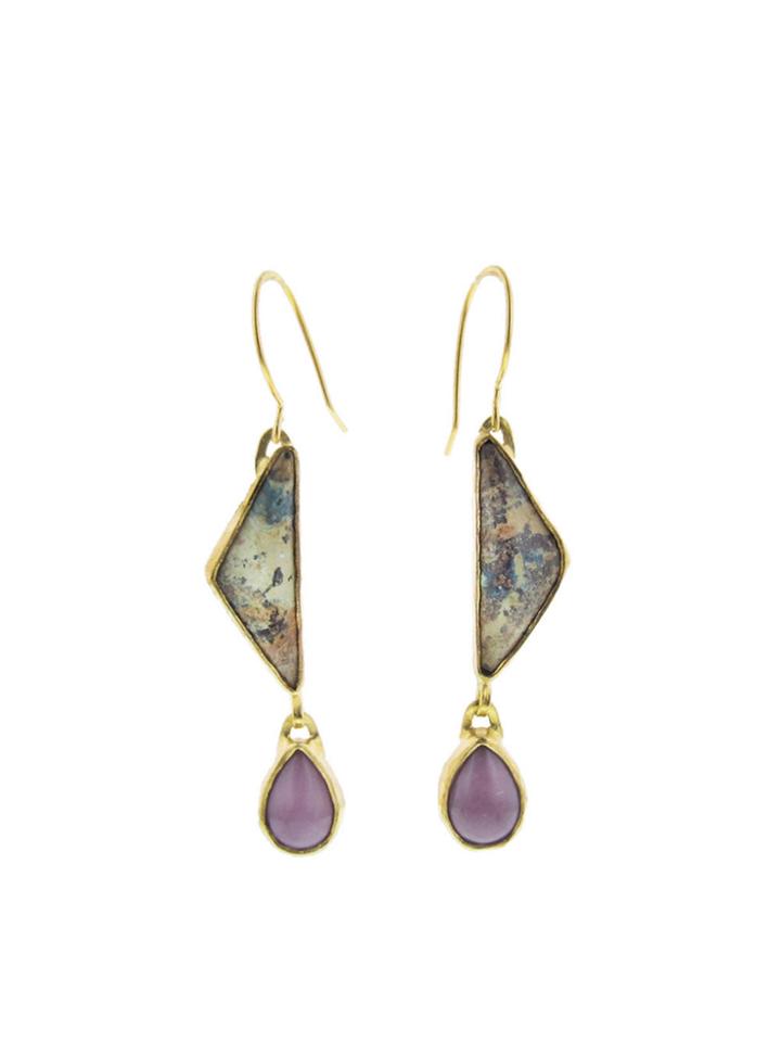 Heather Benjamin Azurite And Lavender Drop Earrings
