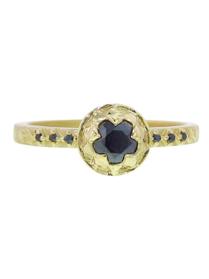 Megan Thorne Asta Solitaire Ring With Black Diamond - Yellow Gold