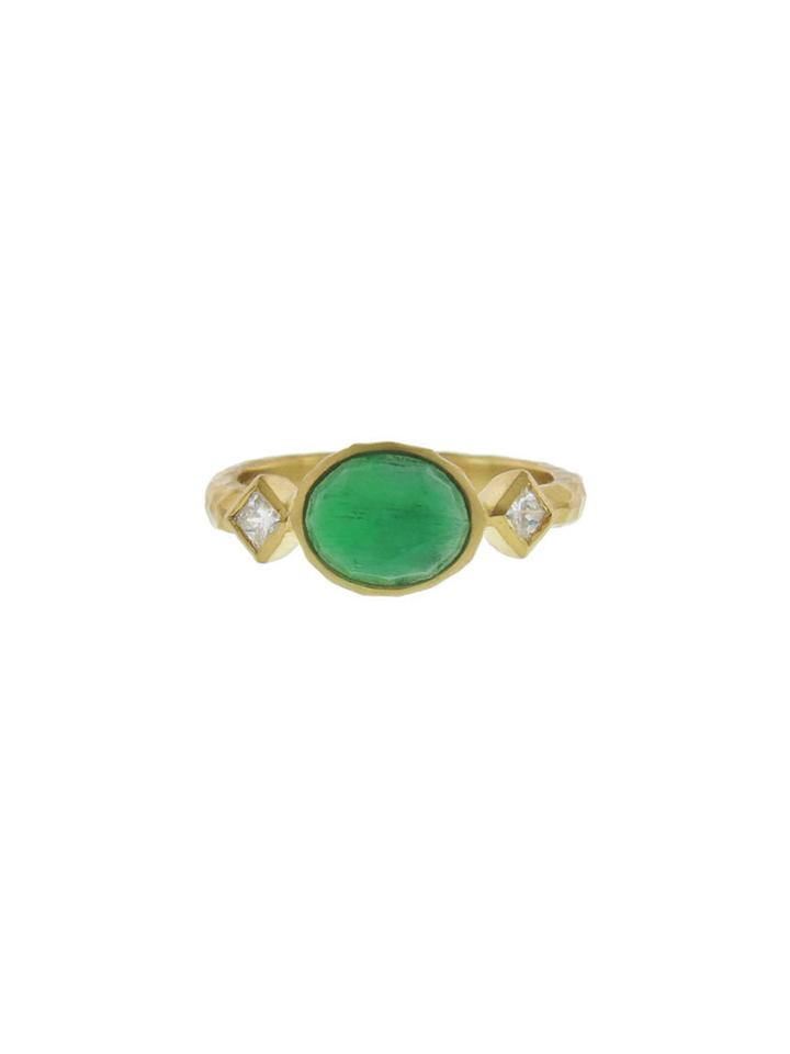 Cathy Waterman Emerald Ring On Hammered Band