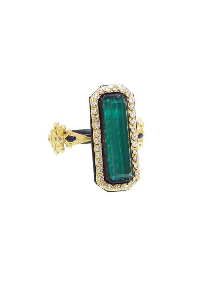Armenta Elongated Malachite Ring With Diamonds