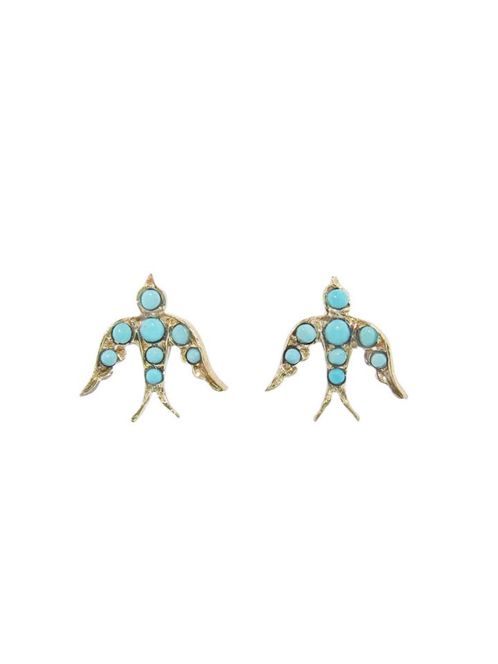 Blackbird And The Snow Turquoise Bird Stud Earrings