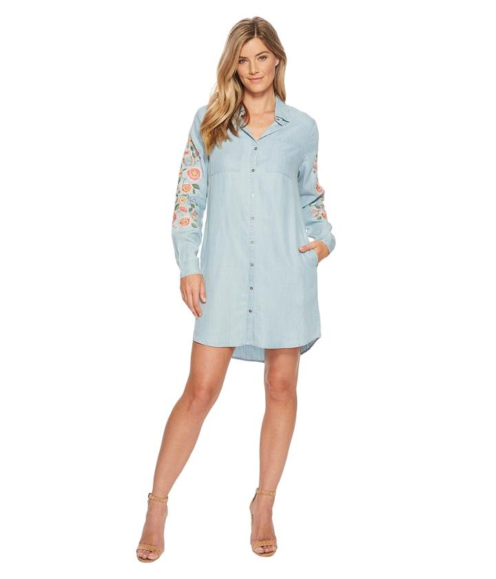 Miss Me - Flower Embroidered Button Down Shirtdress