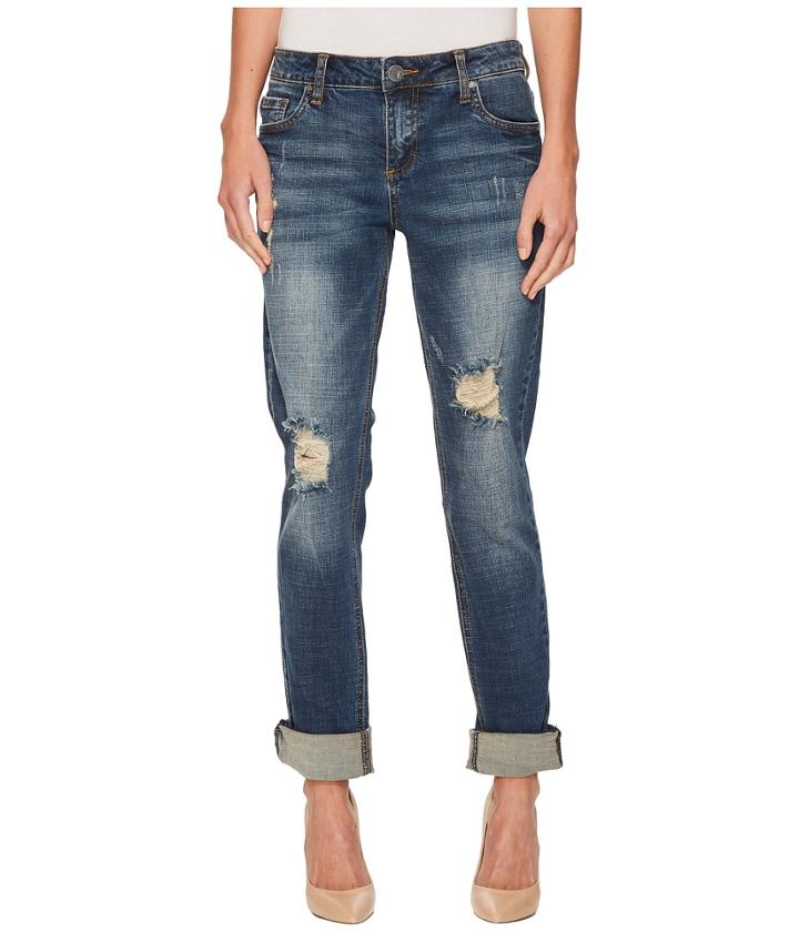 Kut From The Kloth - Catherine Boyfriend Wide Cuff Jeans In Impressed/dark Stone Base Wash