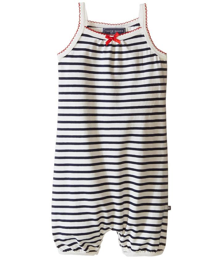 Toobydoo - Navy/white Romper Suit W/ Red Bow
