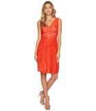 Adrianna Papell - V-neck Fit And Flare Lace Dress