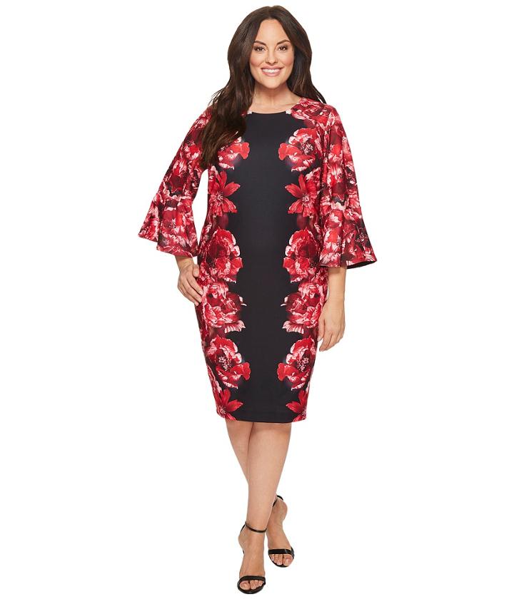 Calvin Klein Plus - Plus Size Print Scuba Crepe Sleeve Dress