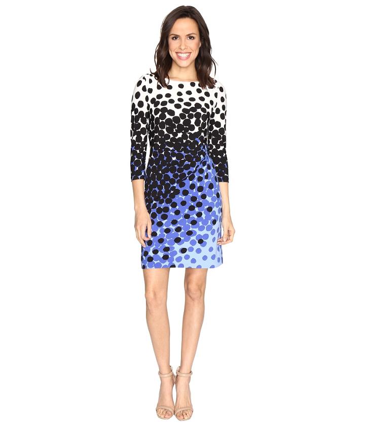 Tahari By Asl - Dot Print Sleeved Sheath Dress With Side Ruche