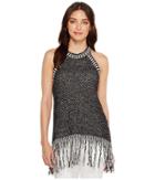 Vince Camuto - Sleeveless Texture Stitch Halter Fringe Hem Sweater