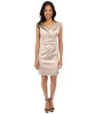 Tahari By Asl Petite - Petite Stretch Satin Side Rouched Portrait Collar Dress
