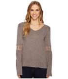 Dylan By True Grit - Heather Vintage Slub V-neck Tee With Crochet Sleeve