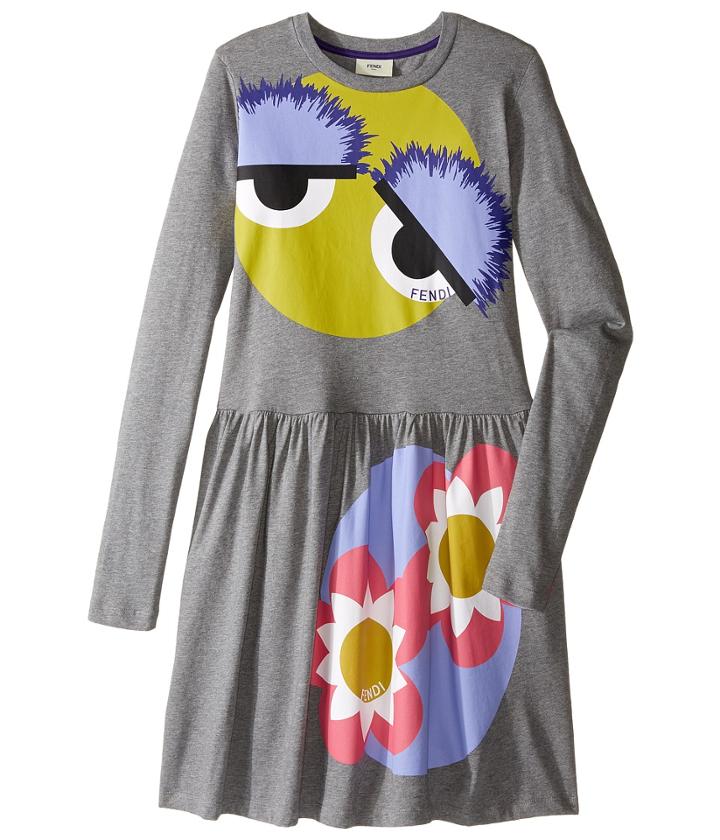 Fendi Kids - Long Sleeve Fit And Flare Dress W/ Monster Eye Graphic
