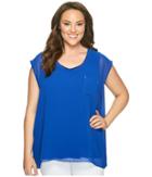 Calvin Klein Plus - Plus Size Short Sleeve Top With Chiffon Overlay