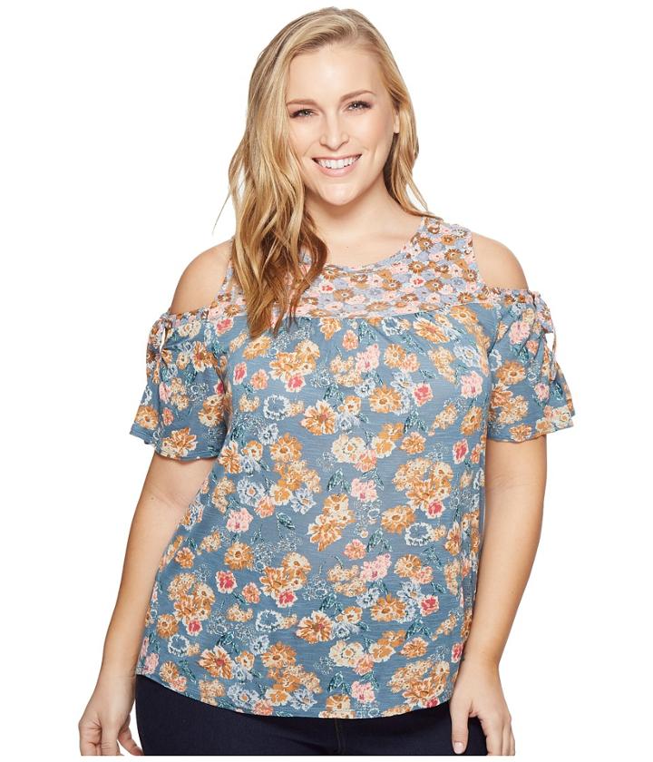 Lucky Brand - Plus Size Floral Print Tie Cold Shoulder Top