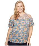 Lucky Brand - Plus Size Floral Print Tie Cold Shoulder Top