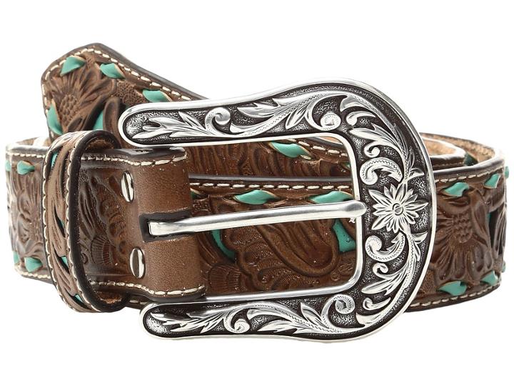 M&f Western - Turquoise Underlay Floral Belt