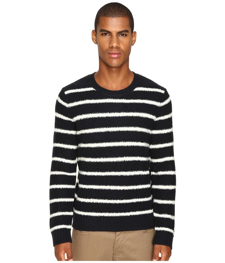 Vince - Textured Striped Merino Blend Long Sleeve Crew Neck Sweater