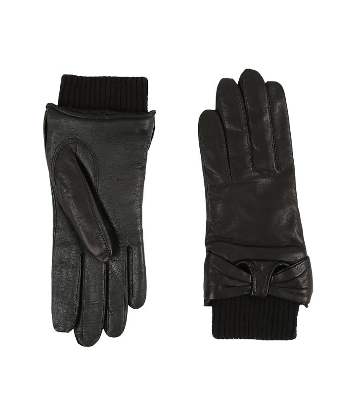 Ugg - Smart Leather Gloves W/ Knit/bow Trim