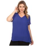 Vince Camuto Specialty Size - Plus Size Short Sleeve Shirttail V-blouse With Knit Underlay