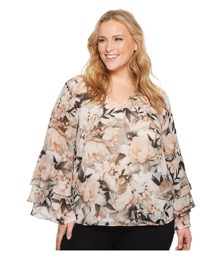 Calvin Klein Plus - Plus Size Print Ruffle Long Sleeve Blouse