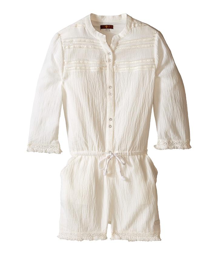 7 For All Mankind Kids - 3/4 Sleeve V-neck Crinkle Gauze Button Down Romper