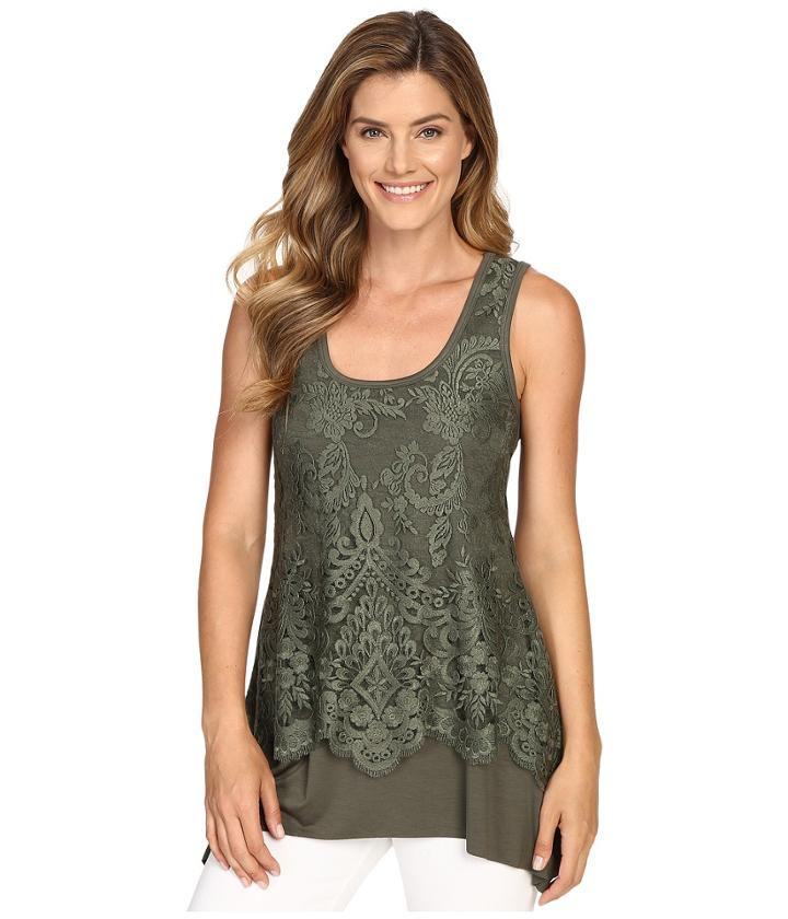 Karen Kane - Lace Overlay Handkerchief Tank Top