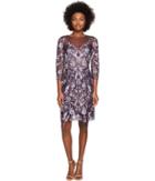 Marchesa Notte - All Over Embroidered Cocktail Dress W/ 3/4 Sleeves