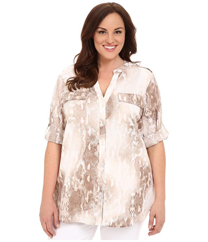 Calvin Klein Plus - Plus Size Printed Roll Sleeve Blouse