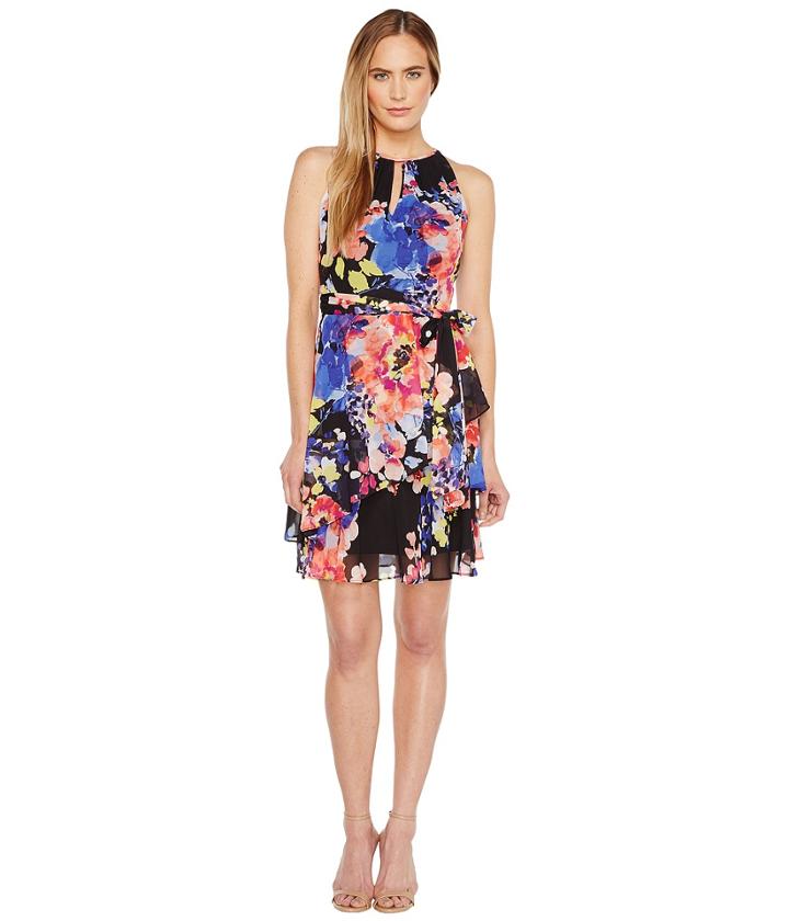 Tahari By Asl - Keyhole Floral Chiffon Dress