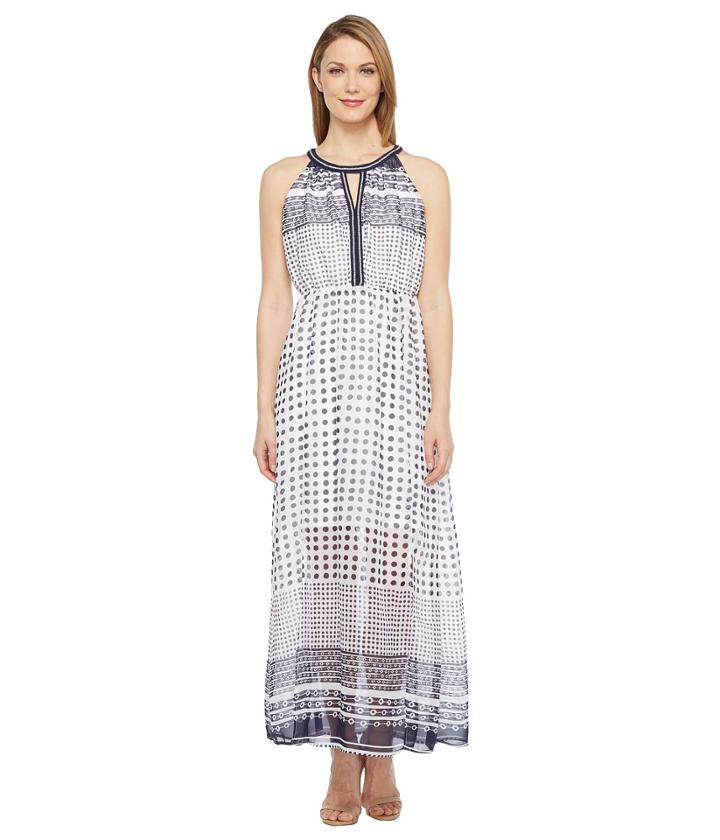 Tribal - Poly Chiffon Keyhole Chain Trim Dress