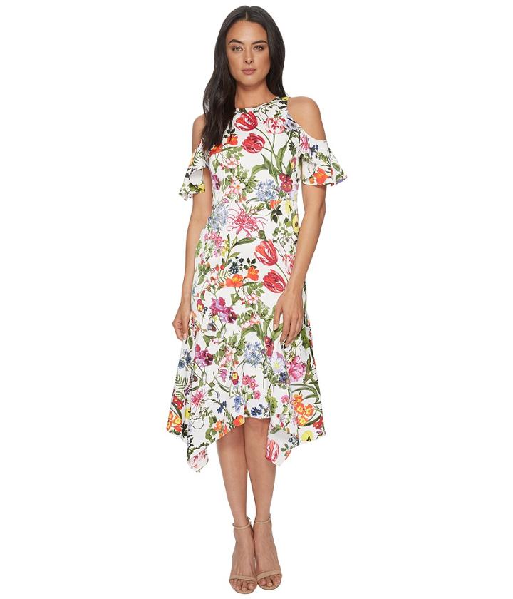 Maggy London - Botanical Bloom Cold Shoulder Fit Flare