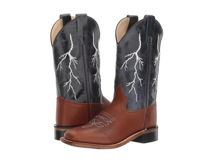 Old West Kids Boots - Square Toe Boot W/ Lightning Stitch Top