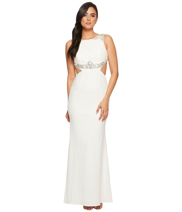 Adrianna Papell - Beaded Crepe Long Gown With Embellished Detail
