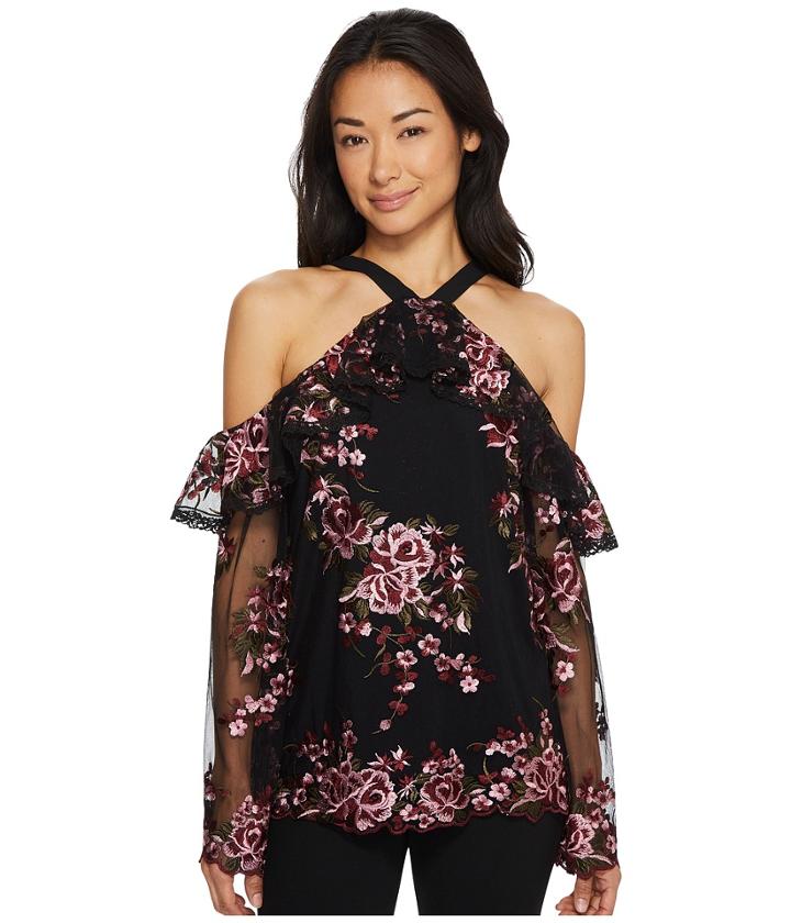 Karen Kane - Embroidered Cold Shoulder Ruffle Top