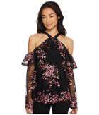 Karen Kane - Embroidered Cold Shoulder Ruffle Top
