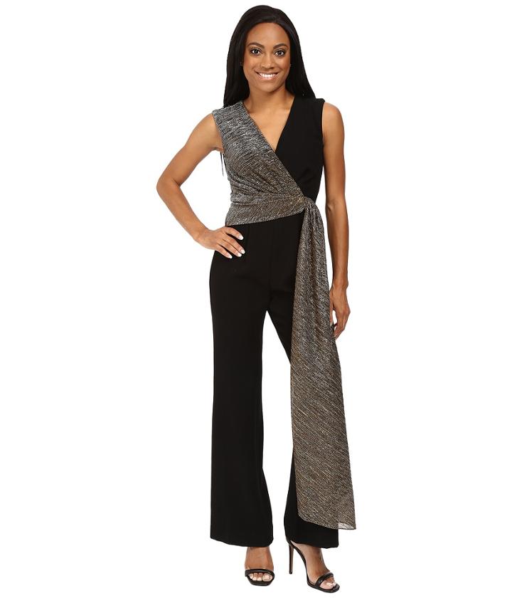 Tahari By Asl Petite - Petite Stretch Crepe Jumpsuit With Metallic Wrap Detail