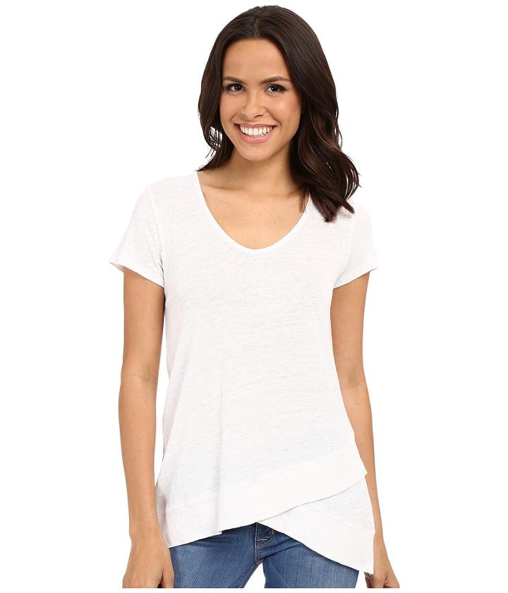 Mod-o-doc - Linen Nylon Knit Crossover Tank Short Sleeve Crossover Hem Tee