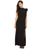Adrianna Papell - Petite Sleeveless Mock Neck Flutter Acent Knit Crepe Gown