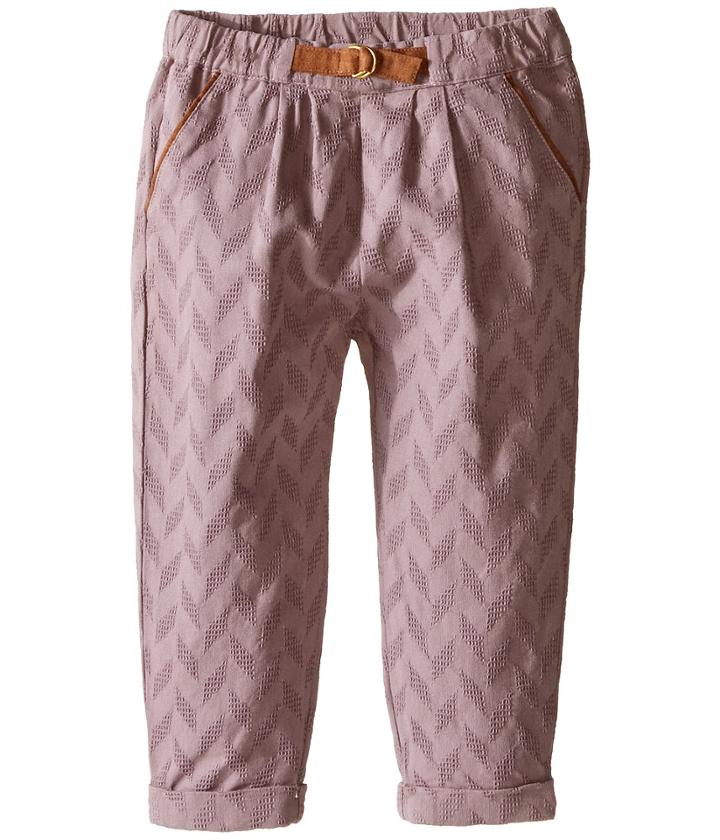 Kardashian Kids - Herringbone Fabric Pleated Pants With Faux Suede Ring Belt