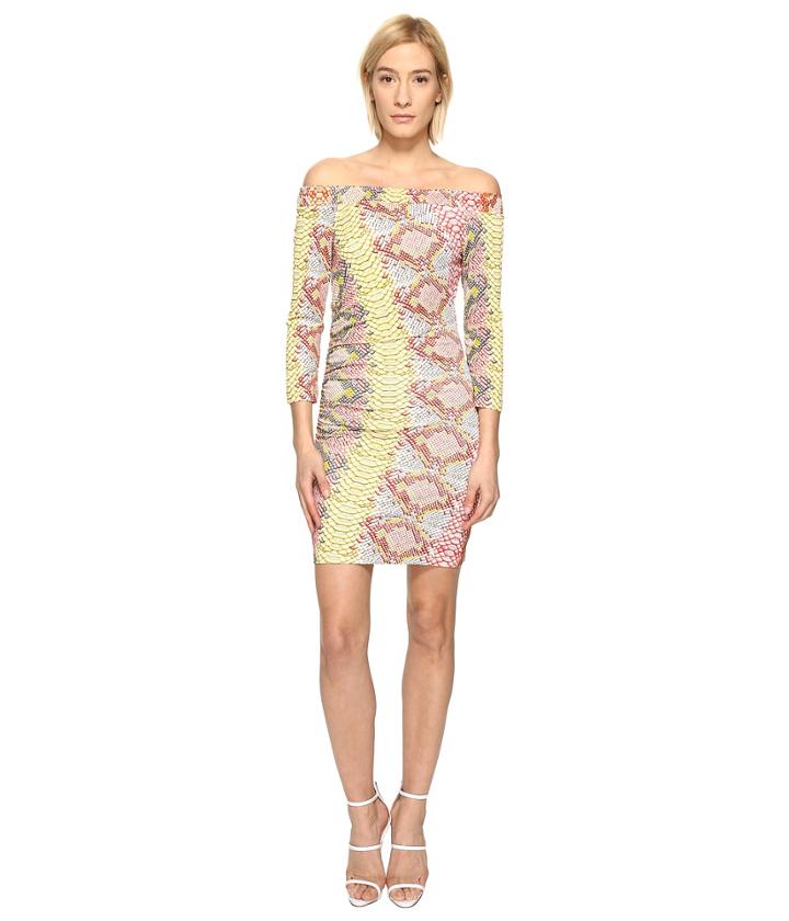 Just Cavalli - Iridescent Python Print Off The Shoulder Dress