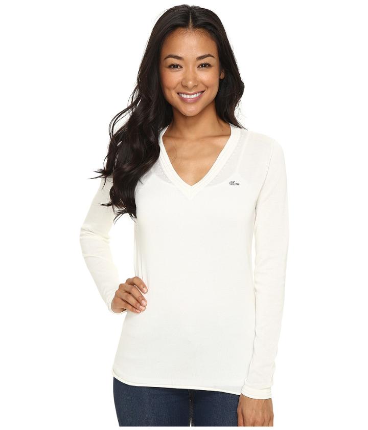 Lacoste - Long Sleeve Cotton Jersey Ottoman V-neck Sweater