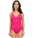 Lauren By Ralph Lauren - Beach Club Shirred Surplice Mio Slimming Fit One-piece W/ Removable Cup