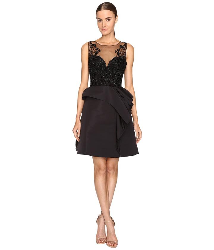 Marchesa Notte - Draped Faille Cocktail Dress With Embroidered Bodice