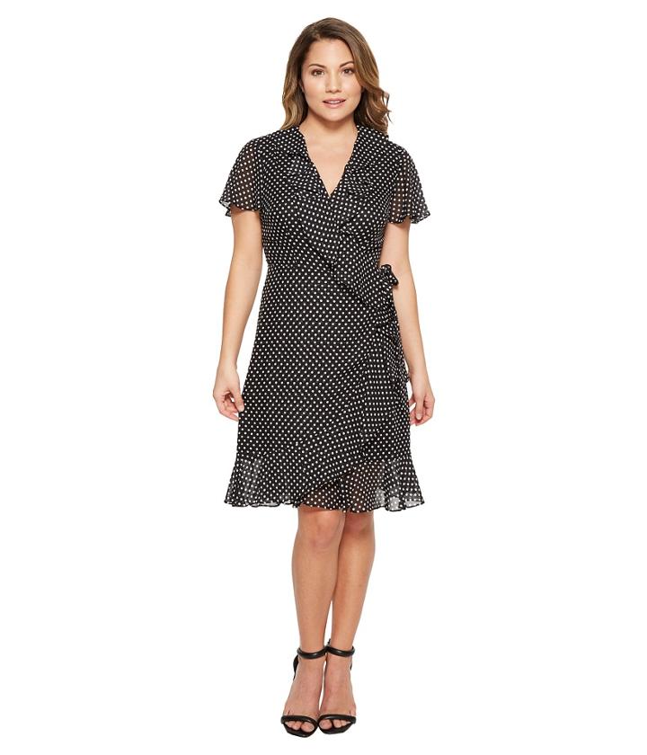 Tahari By Asl - Petite Polka-dot Faux Wrap Dress