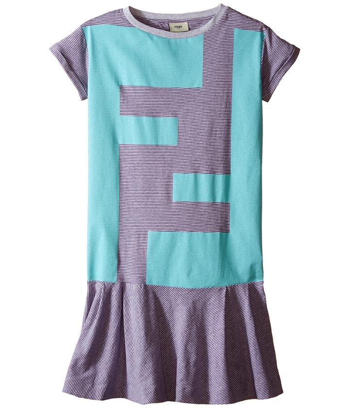 Fendi Kids - Short Sleeve Striped Dress With Logo Graphic