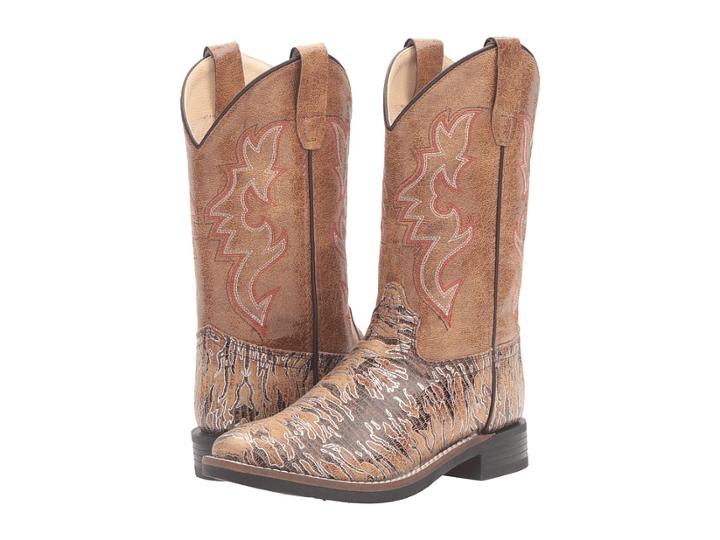 Old West Kids Boots - Lizard Print Square Toe