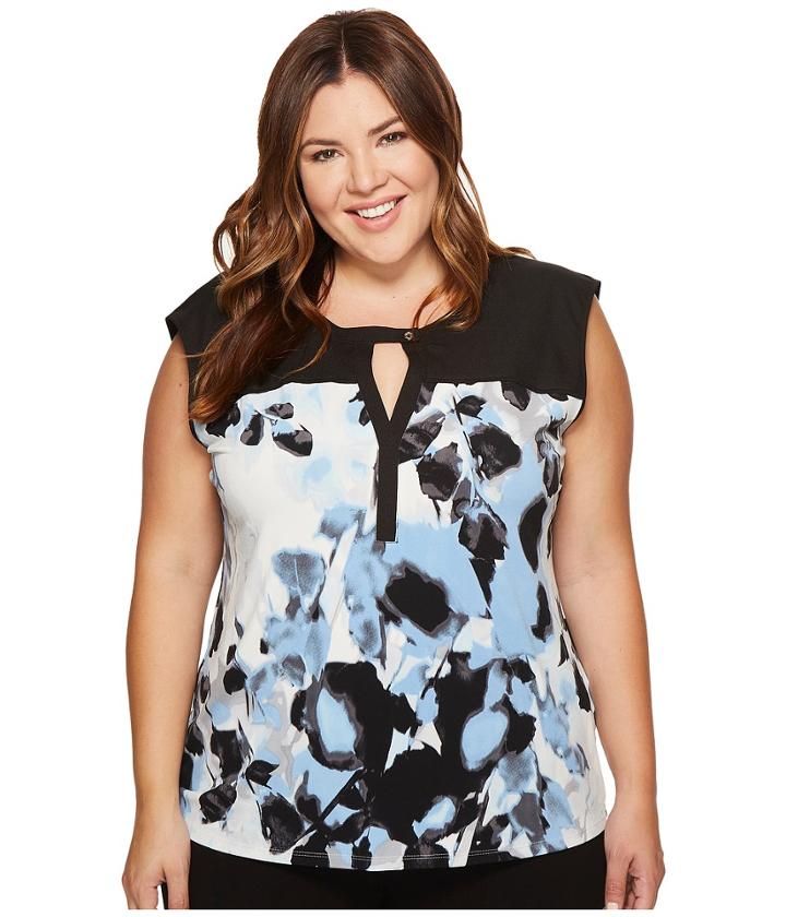 Calvin Klein Plus - Plus Size Sleeveless Printed Top With Solid Yoke