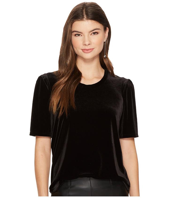 1.state - Short Sleeve Puff Sleeve Velvet Top