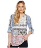 Dylan By True Grit - Harlow Block Print Roll Tab Sleeve Top