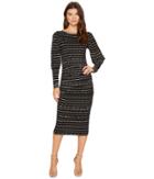 Nicole Miller - Elizabetta Dotted Stripes Long Sleeve Jersey Dress